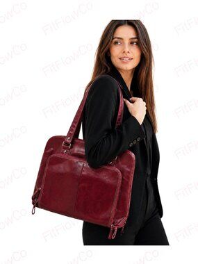 Samsonite Burgundy Leather Laptop Tote Bag Structured Work Business Case 14”